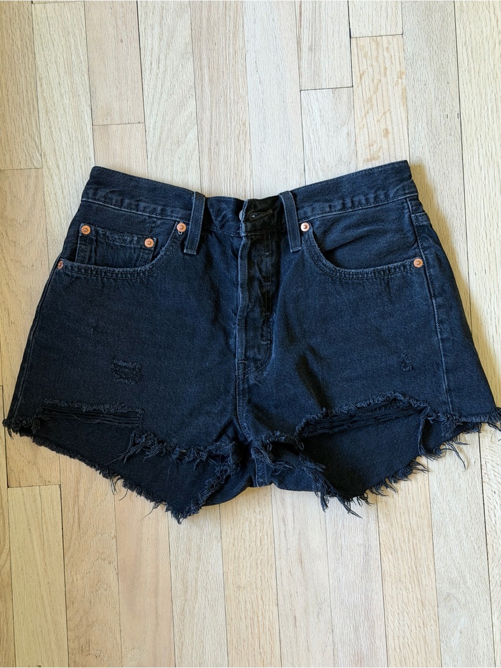 Levi's Black Distressed High-Rise Jean Shorts